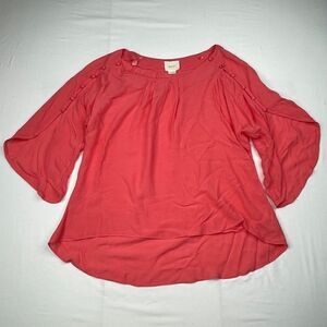 Anthropologie Maeve Braxton Button Sleeve Blouse Coral